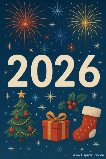 Silvester 2026 klassische Karte, Illustration