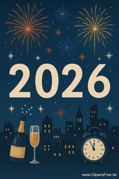 Silvester Clipart zum Neujahr 2026 - Bilder zum Silvester