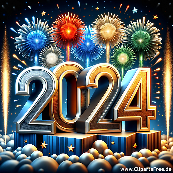 2024 Frohes Neues Jahr 3D Clipart
