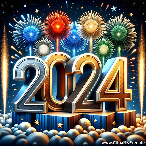2024 Frohes Neues Jahr 3D Clipart