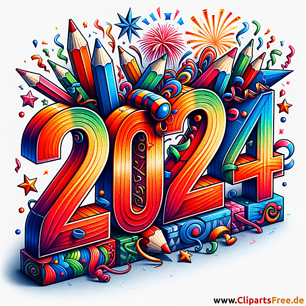 Bunte Zahlen 2024 zum Feiern vom Silvester