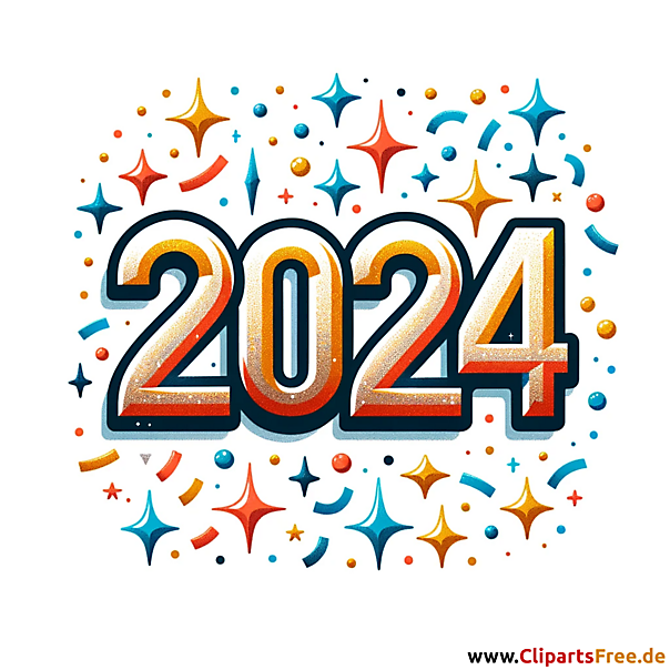 Einfaches Clip Art mit Zahlen 2024 zum Silvester