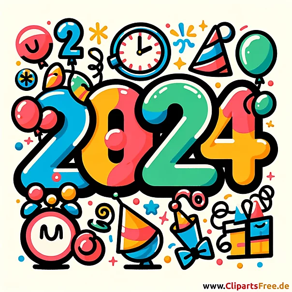 Frohes Neues Jahr 2024 Clip Art