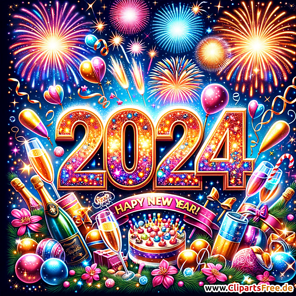 Frohes Neues Jahr 2024 Clipart