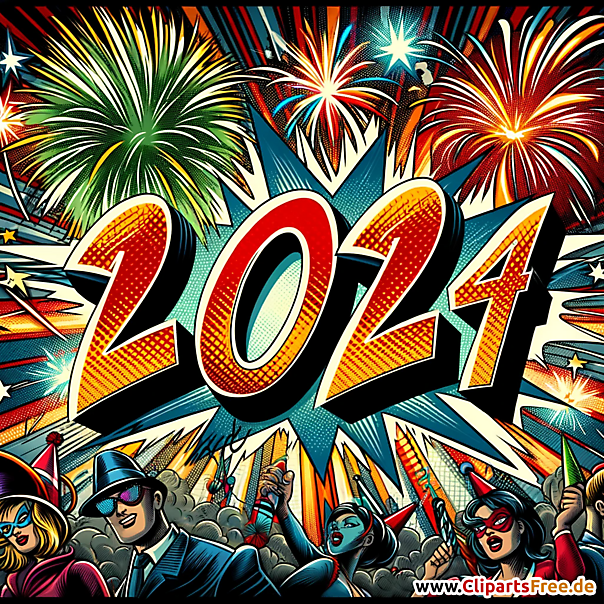 Frohes Neues Jahr 2024 Comic Bild