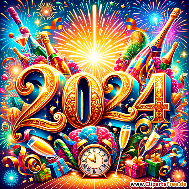 Frohes Neues Jahr 2024 schöne Illustration
