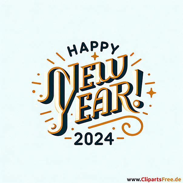 Happy New Year 2024 - Clip Art in Retrostil