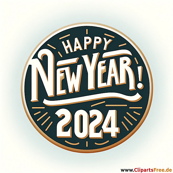 Happy New Year 2024 Vintage Clipart
