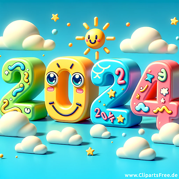Illustration 2024 mit 3D Zahlen zum Silvester