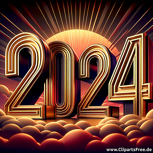 Jahr 2024 Zahlen in Gold - Clipart zum Silvester