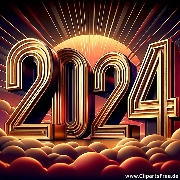 Jahr 2024 Zahlen in Gold - Clipart zum Silvester