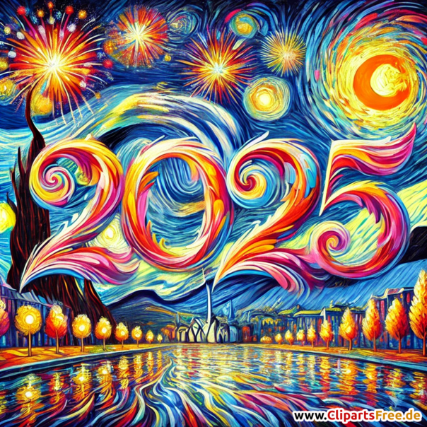 2025 bunte Illustration zum Neujahr