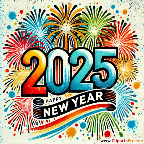 2025 bunte schöne Grußkarte zum SIlvester