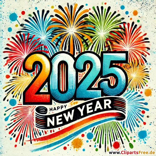 2025 bunte schöne Grußkarte zum SIlvester