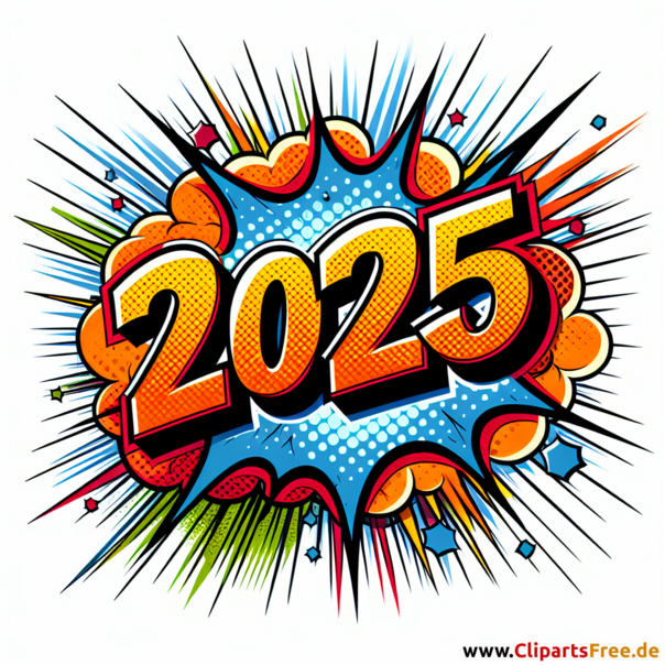 2025 im Comicstil Bild zum Silvester