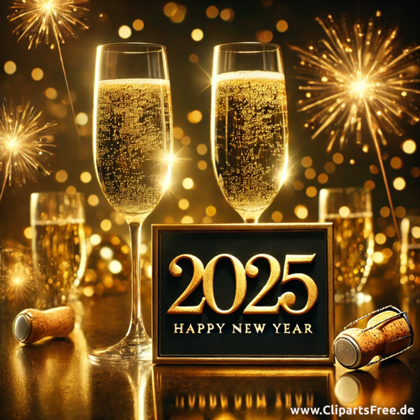 2025 Silvesterparty Grußkarte mit Sektgläsern