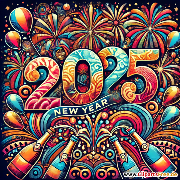 Feuerwerke mit Zahl 2025 zum Silvester Illustration