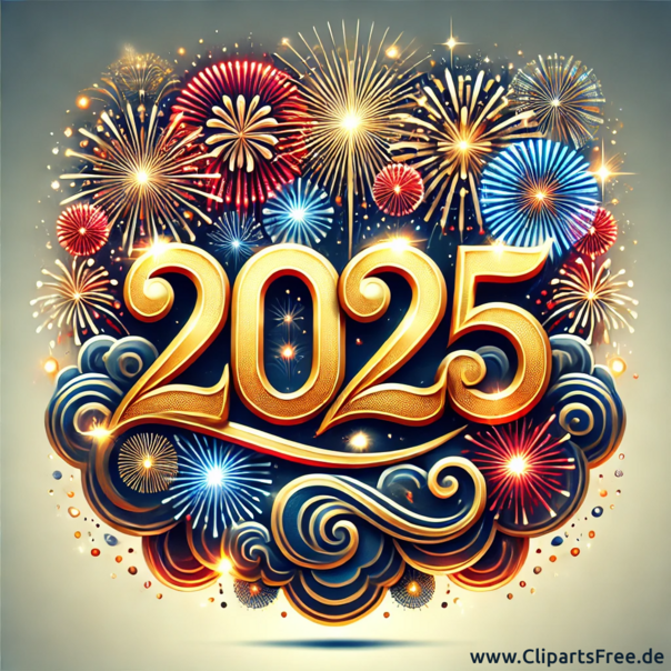 Feuerwerke und Zahl 2025 zum Silvester Clipart