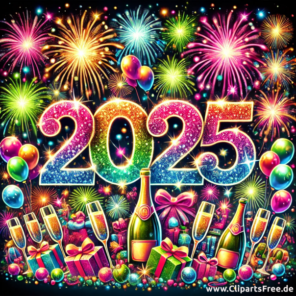 Frohes Neues Jahr 2025 bunte Illustration
