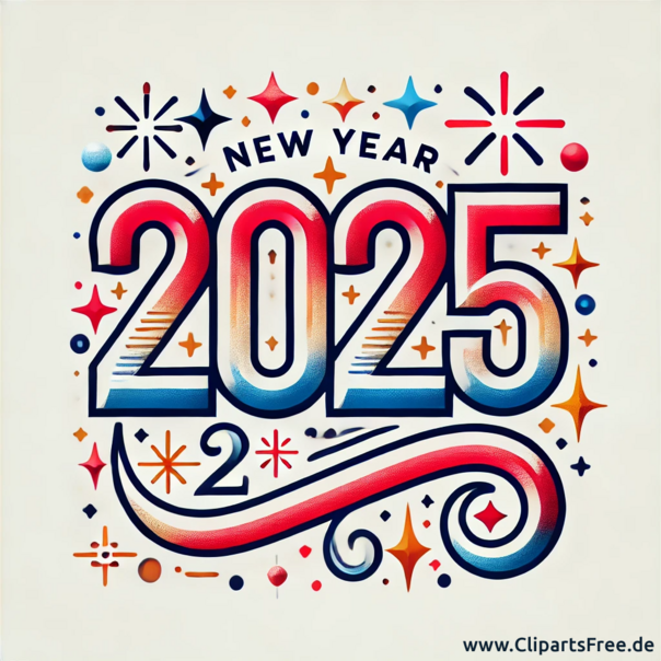 Happy New Year 2025 - Clip Art in Retrostil