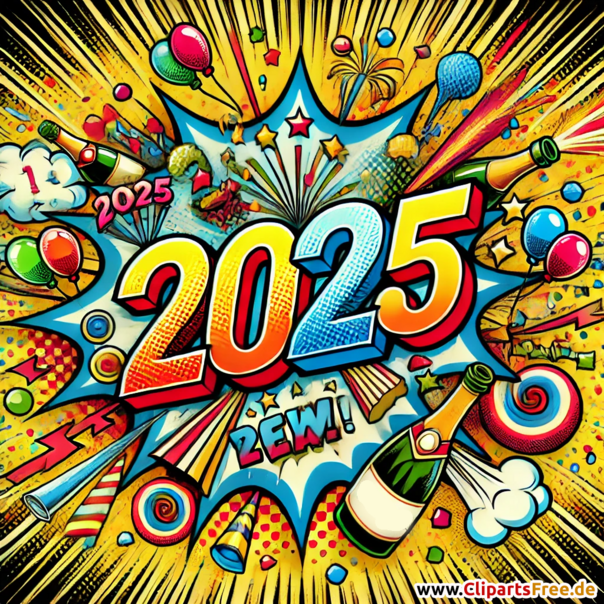 Happy New Year 2025 Comic Clip Art