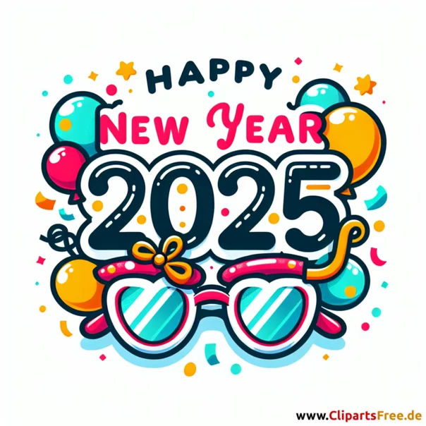 Happy New Year 2025 Illustration im Cartoonstil - Bilder zum Silvester