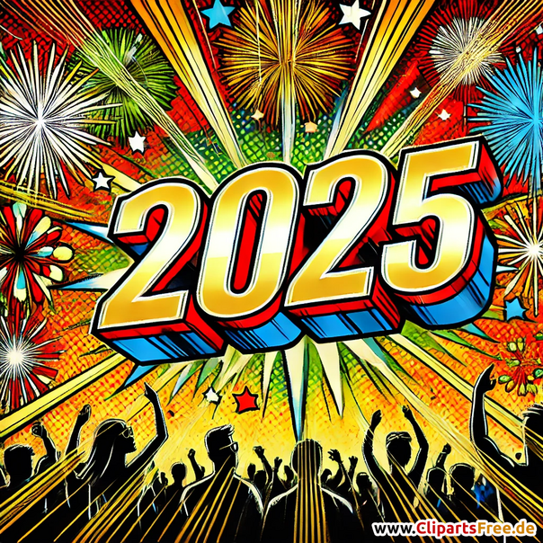 Happy New Year 2025 Illustration im Comicstil