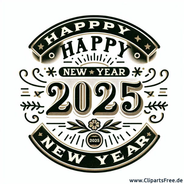Happy New Year 2025 Vintage Clipart - Bilder zum Silvester
