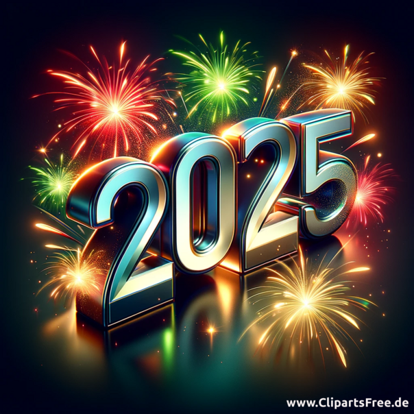 Illustration 2025 mit 3D Zahlen zum Silvester