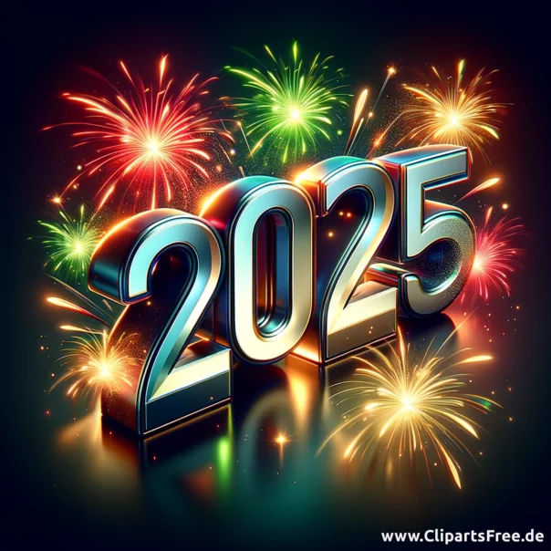 Illustration 2025 mit 3D Zahlen zum Silvester