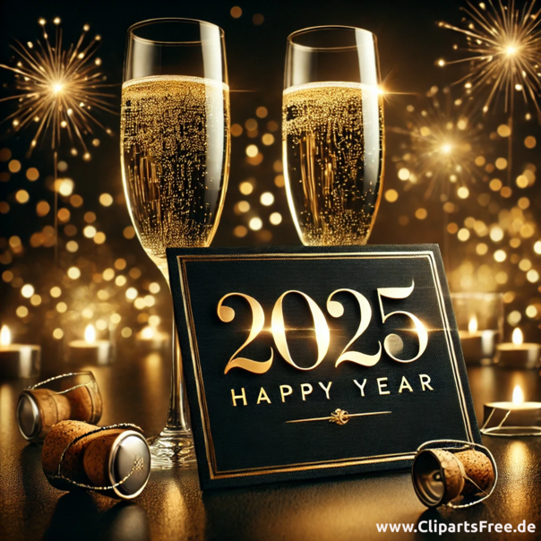 Sektgläser zum SIlvester Glückwunschkarte, Gruß. Clipart