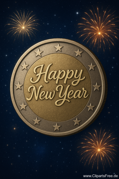 Münze mit Glüchwunsch 'Happy New Year'
