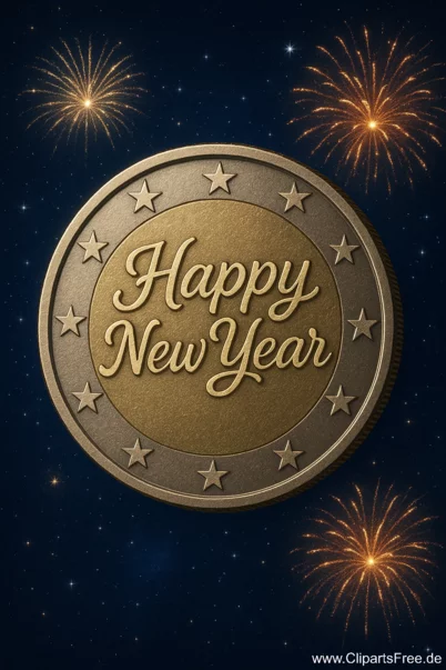 Münze mit Glüchwunsch 'Happy New Year'