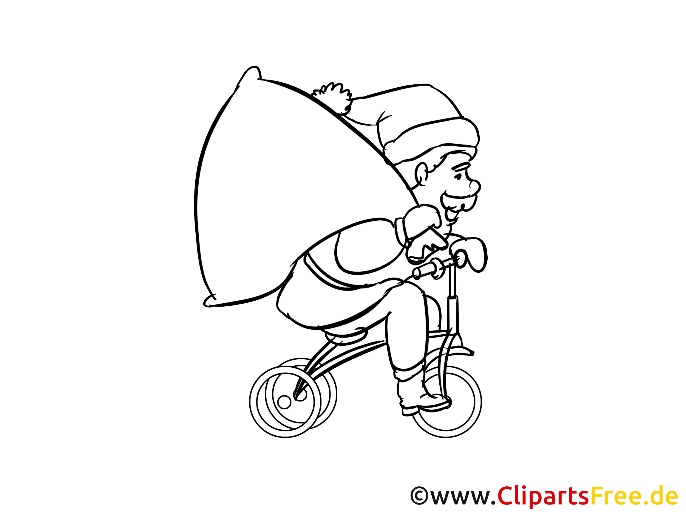 Santa Claus Am Fahrrad Bild Zum Ausmalen
