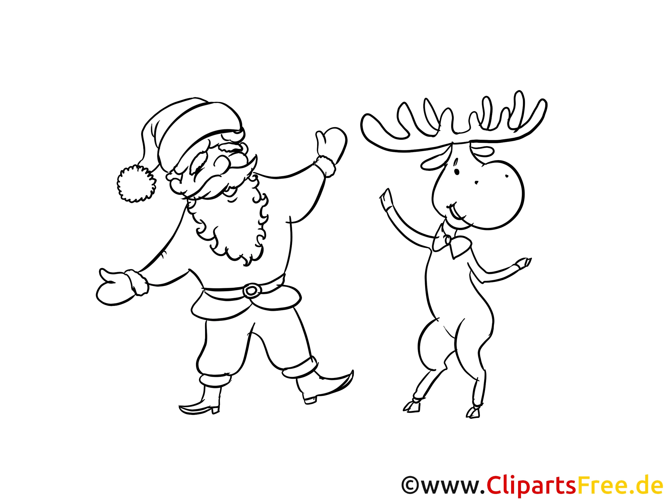 Santa und Elch Ausmalbild zum Ausmalen