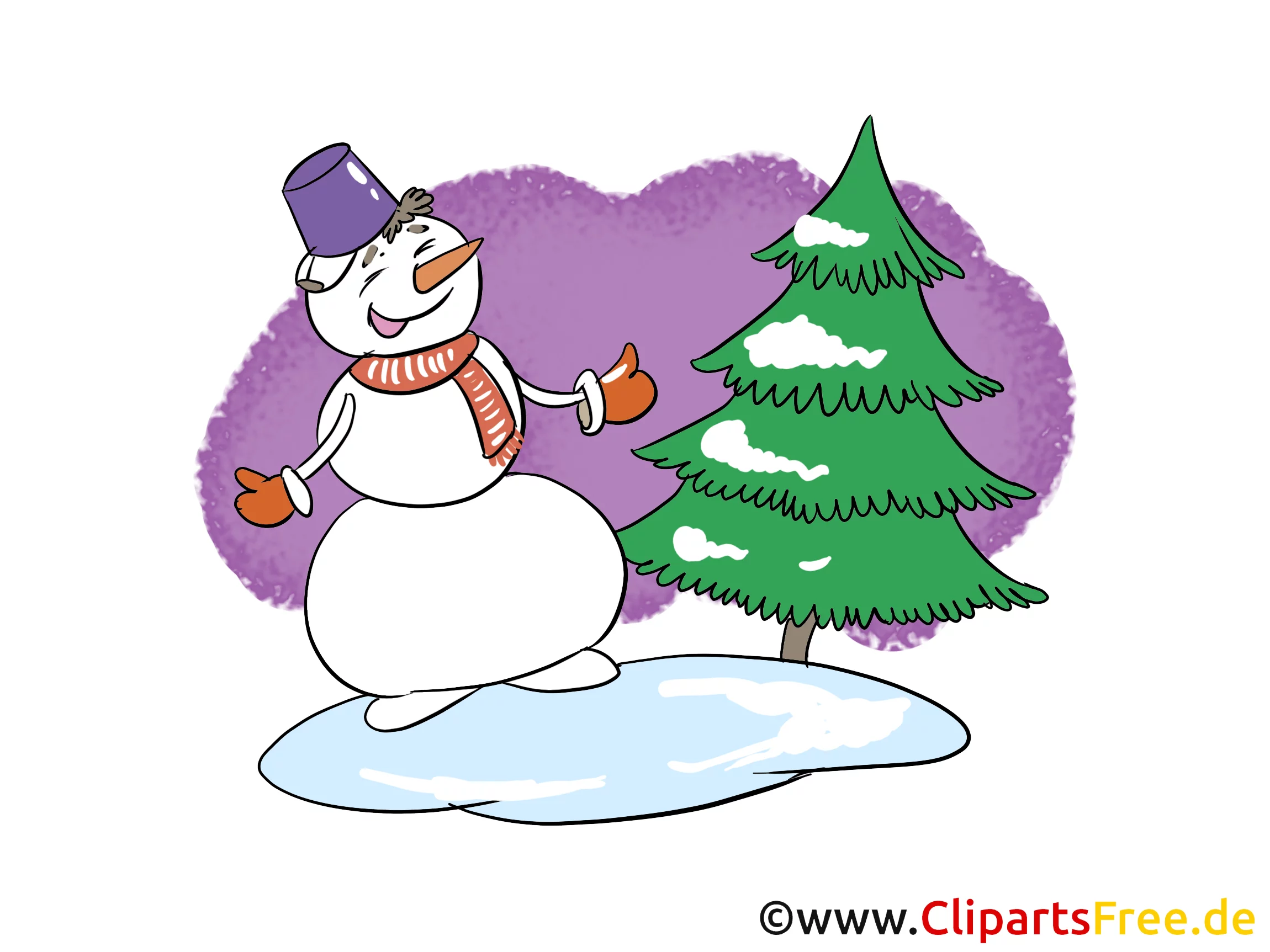 Schneemann, Tannenbaum, Winter, Schnee  Bild, Clip Art, Image, Cartoon