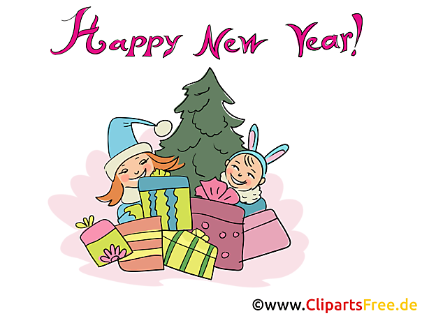 Silvester und Neujahr Glueckwunschkarte mit Tannenbaum