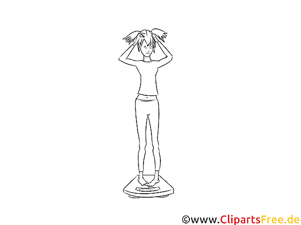 Mädchen auf Waage Clipart schwarz-weiss