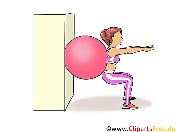 Junge Frau macht Sportübungen mit Ball Illustration, Zeichnung, Bild