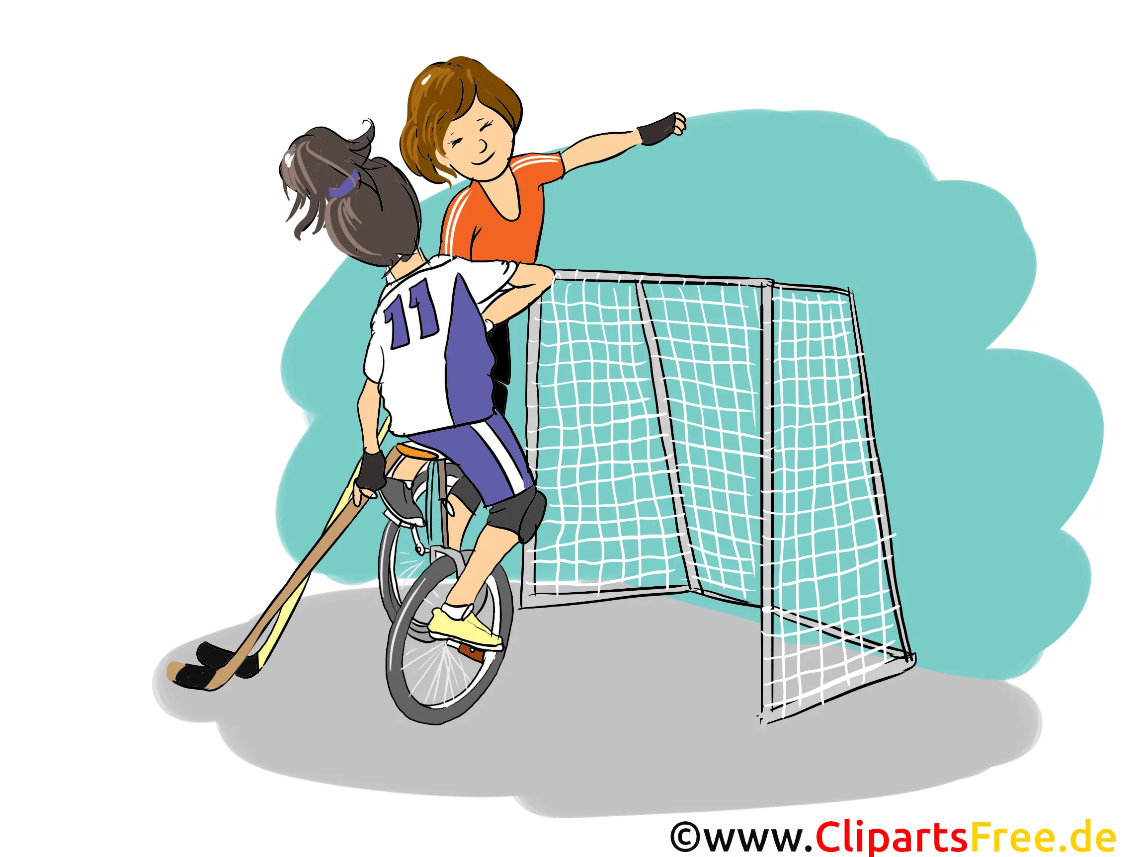 Hockey auf Fahrrad Clipart, Bild, Cartoon, Comic, Illustration