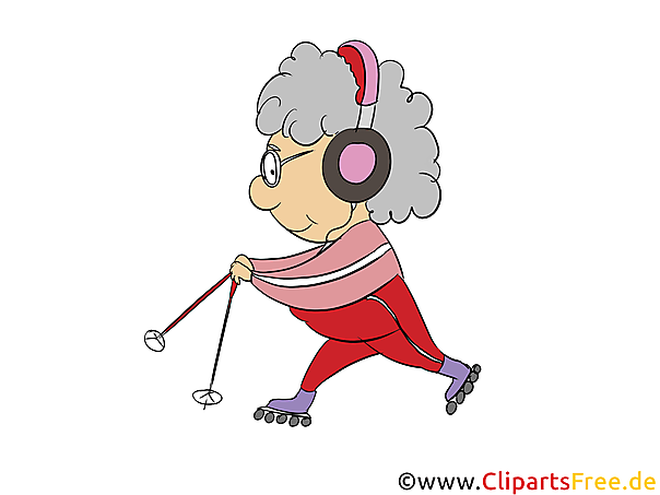 Oma spaziert und hört Musik Clipart, Bild, Comic