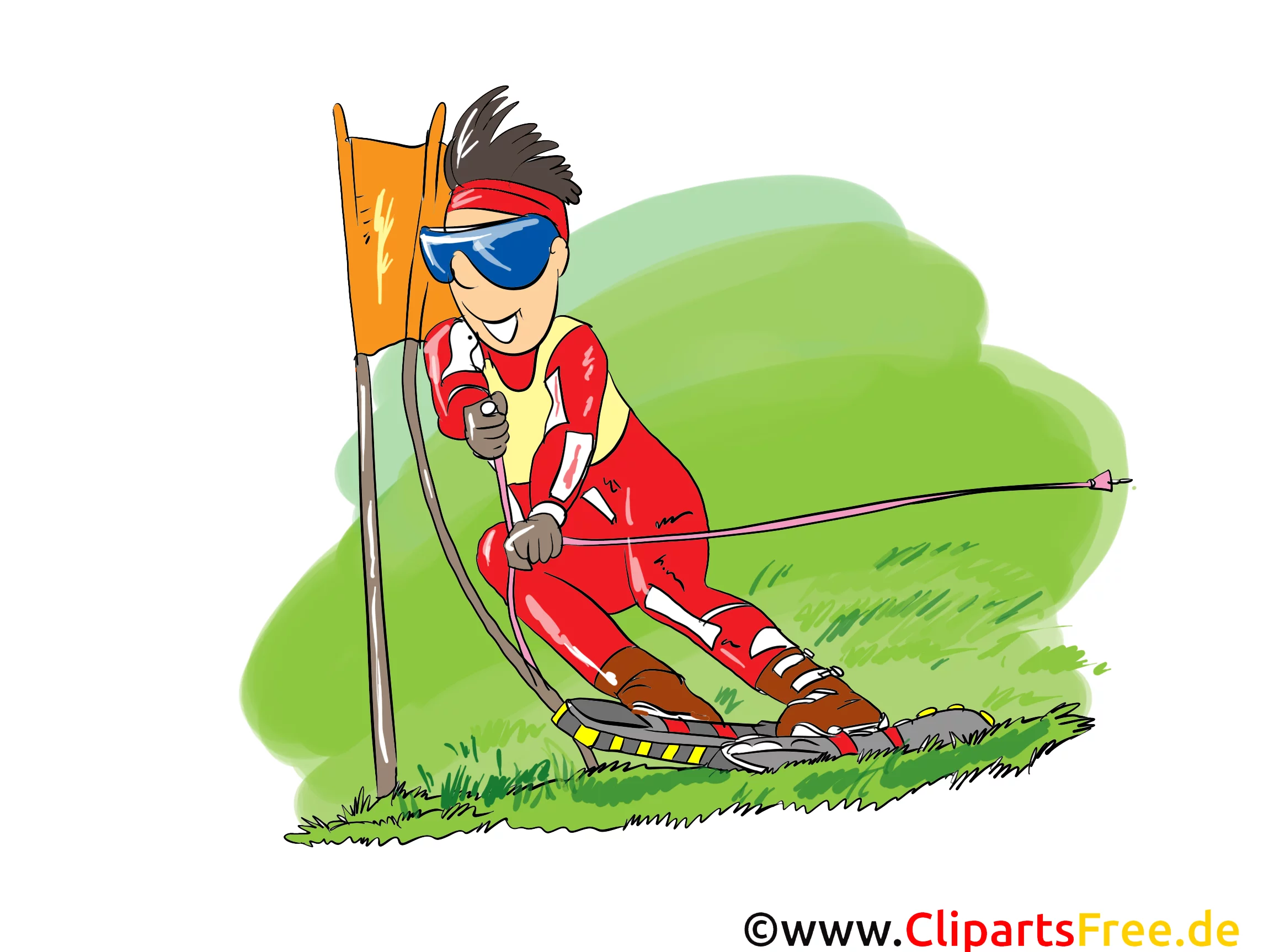 Ski im Sommer Cartoon, Clipart, Bild, Comic, Illustration