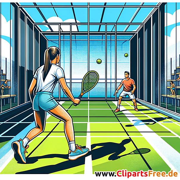Sportliche Frau und Mann spielen Padel Clipart, Bild