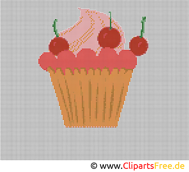 Sticken Kreuzstich Kuchen mit Kirsche