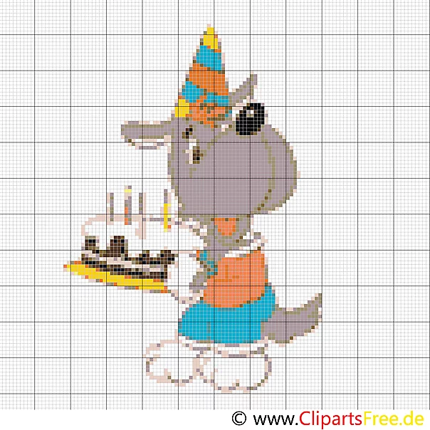 Kreuzstichvorlage Geburtstag, Kuchen, Hund