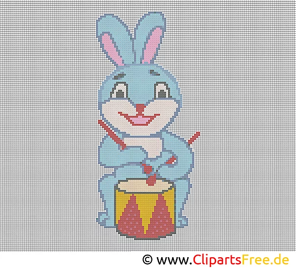 Stickvorlage Hase mit Trommel