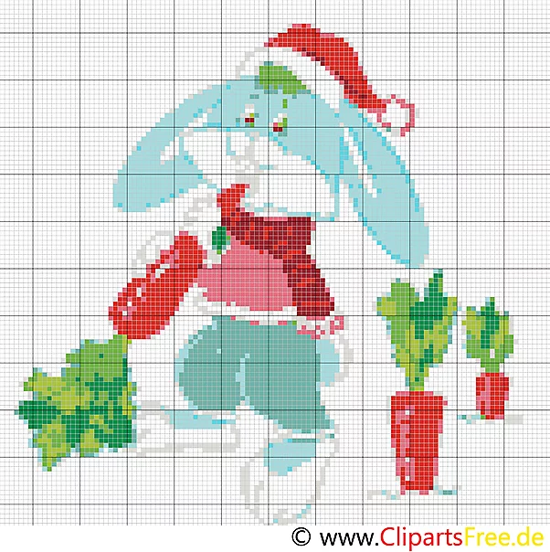 Stickvorlage kostenlos Kreuzstich - Osterhase mit Möhren