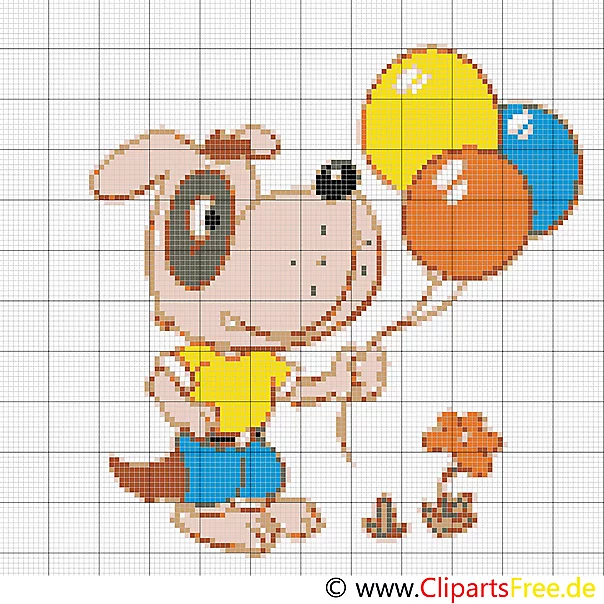 Stickvorlagen gratis download Hund mit Luftballons