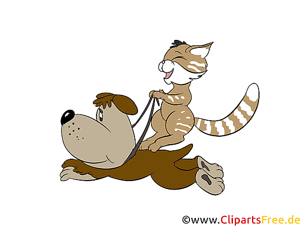 Hund und Kater spielen Cartoon, Clipart, Bild, Illustration