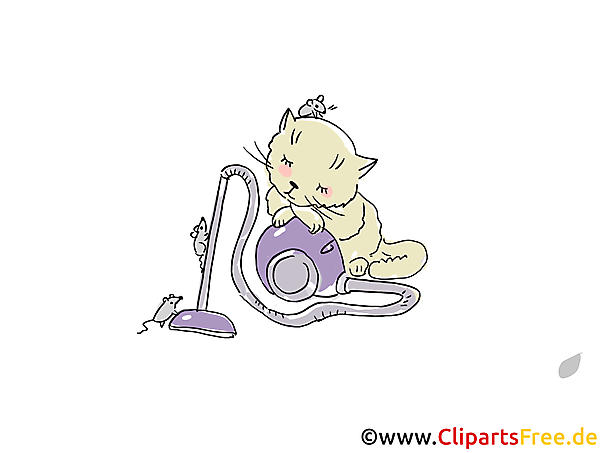 Kätchen mit Staubsauger Cartoon, Clipart, Bild, Illustration